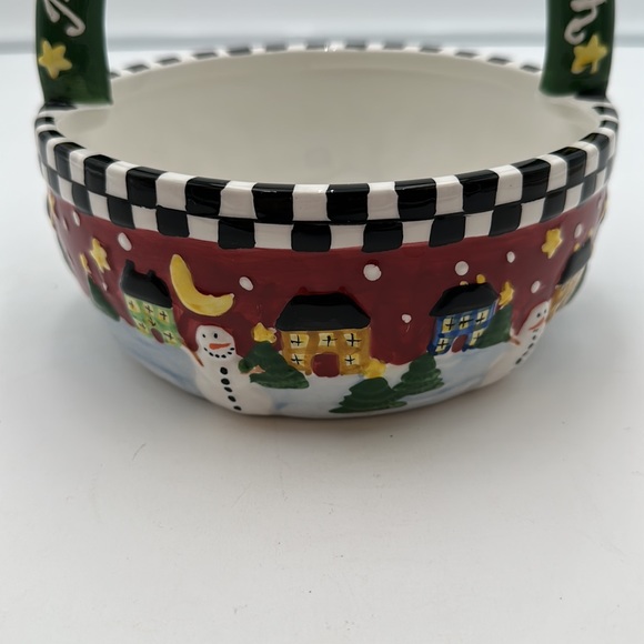 Ceramic Christmas Angel Basket Bowl Winter Scene Peace on Earth Palm Tree Co - Picture 8 of 16